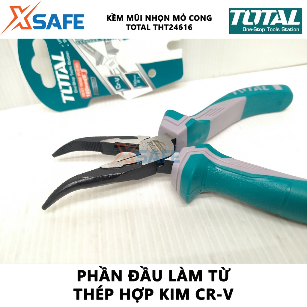 Kìm mũi nhọn mỏ cong TOTAL THT24616 Kềm bấm chất liệu thép CR-V, đen bóng - Chính hãng [XSAFE]