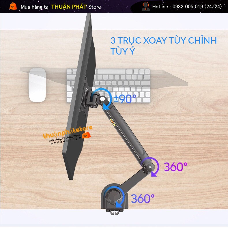 [MODEL MỚI] Giá Treo Màn Hình NB H100 - Hỗ Trợ Màn 22 - 35 Inch - Tay Treo Màn Hình Máy Tính Gắn Bàn Xoay 360 Độ