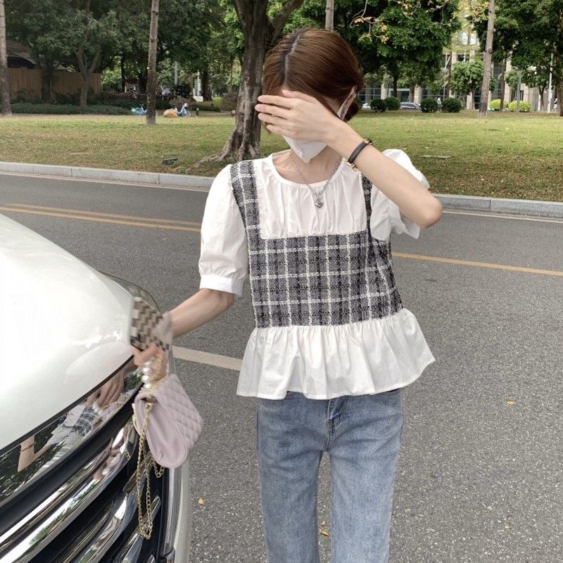 Áo Sơ Mi Giả Hai Mảnh Tay Ngắn Phong Cách Pháp Thiết Kế Mới Mùa Hè 2022 Cho Nữ