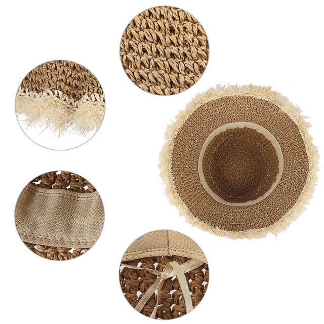 Mũ cói đi biển Cloche viền tua rua vành rộng - kiểu mũ chuông