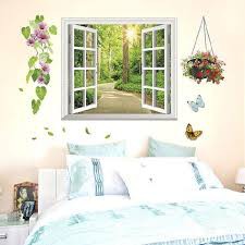 Decal dán tường cửa sổ rừng cây xanh