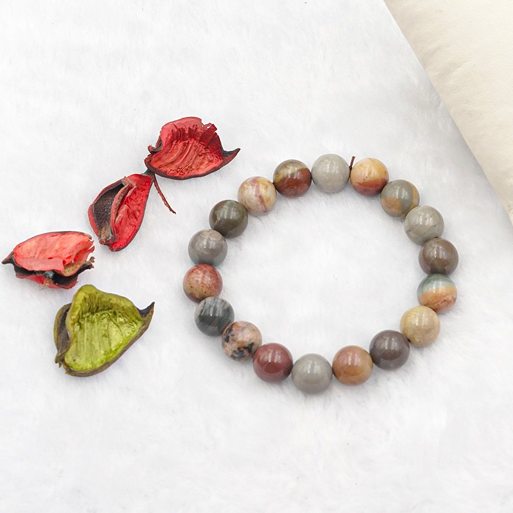 Vòng tay nam nữ Polychorme Jasper  8mm - Chế tác tự nhiên - Thương hiệu Anqlo - Vòng tay phong thủy tốt cho sức khỏe