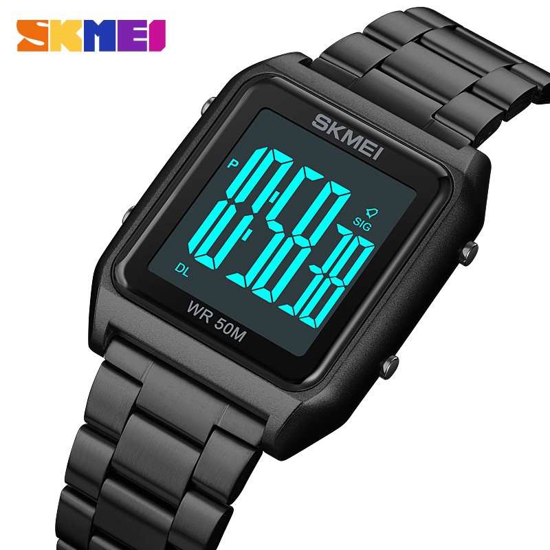 Đồng Hồ Điện Tử SKMEI 1879 Mặt Vuông Có Đèn LED Chống Nước Đa Năng Cho Nam