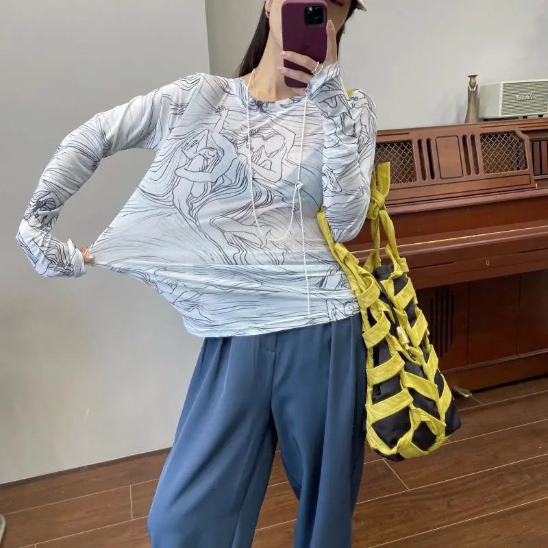 Áo thun lưới tay dài dáng ôm thời trang xuân hè 2023 cho phái nữ