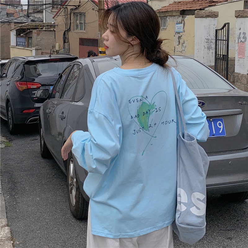 Áo thun nữ SUXI dài tay cổ tròn in chữ thời trang