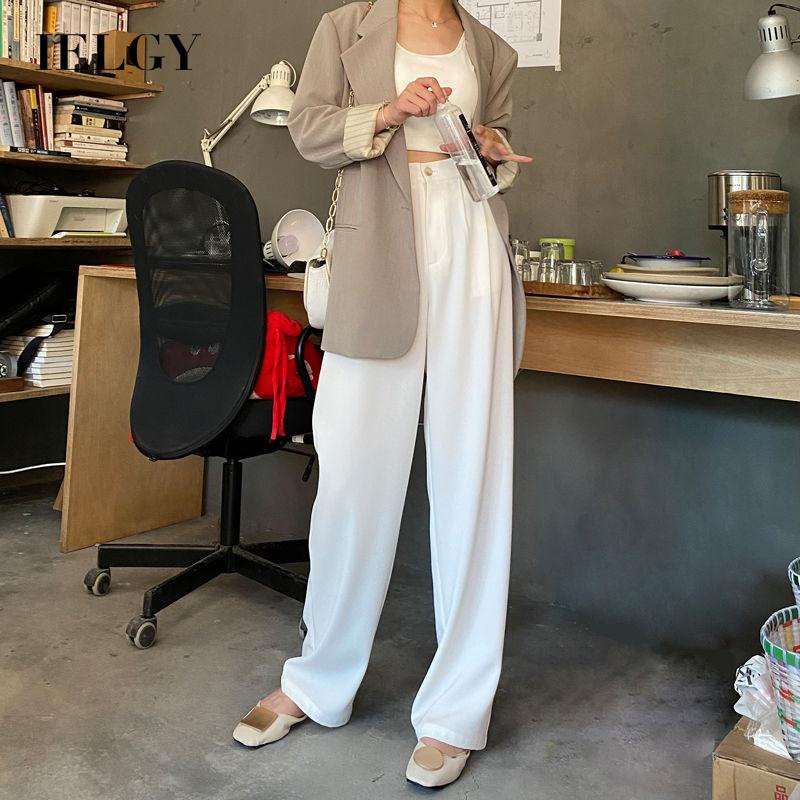 Quần dài IELGY lưng cao ống rộng màu đen/ màu trắng thời trang dành cho nữ