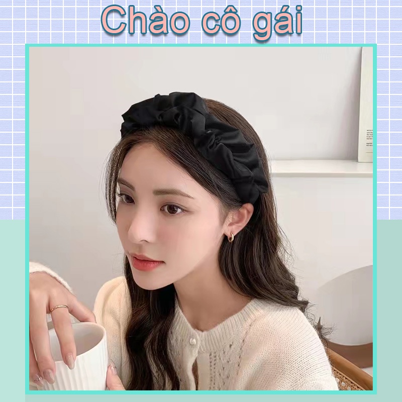 Băng Đô Cài Tóc Xếp Ly Đơn Giản Màu Đen Phong Cách Hàn Quốc Thời Trang Cho Nữ
