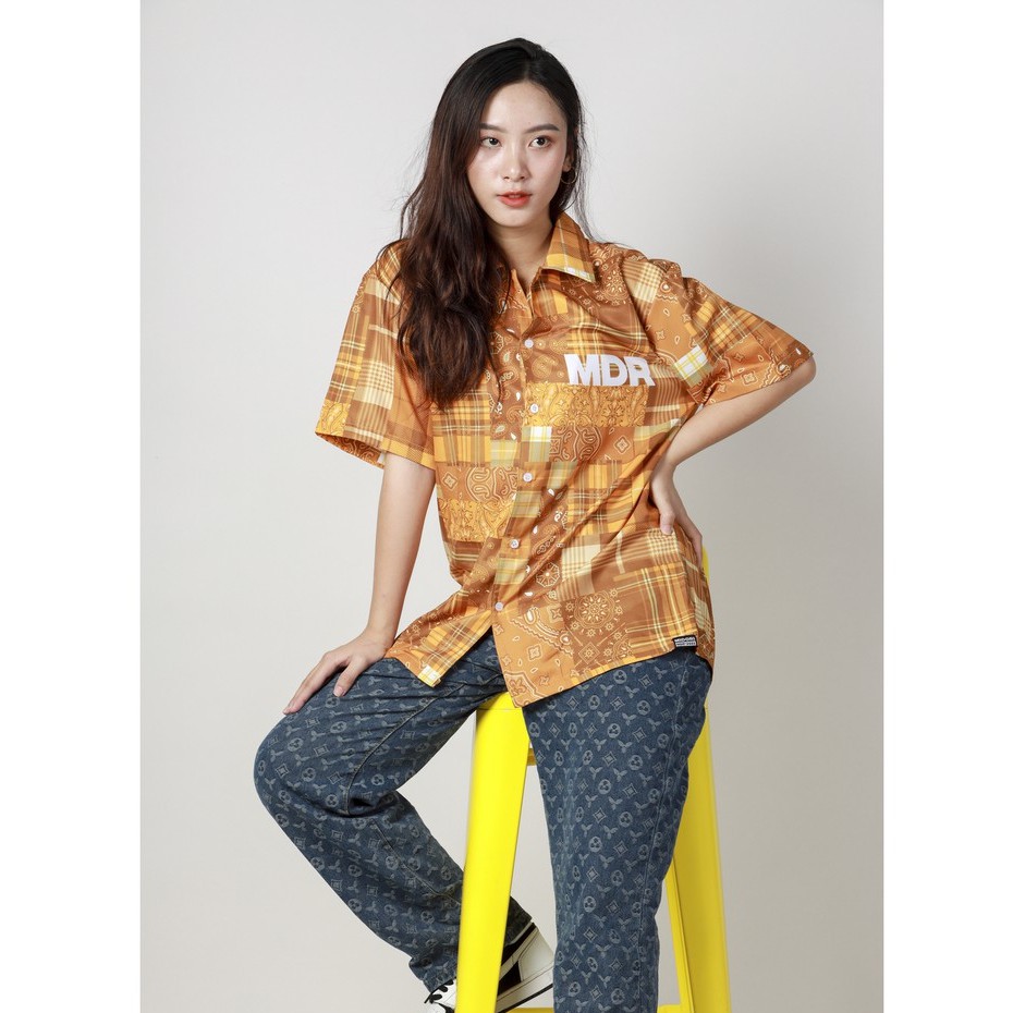 Áo Sơ Mi Unisex Hoạ Tiết Tay Ngắn Cổ Vest Thời Trang nam nữ Vải Lụa Chính hãng Local Brand Mi Midori