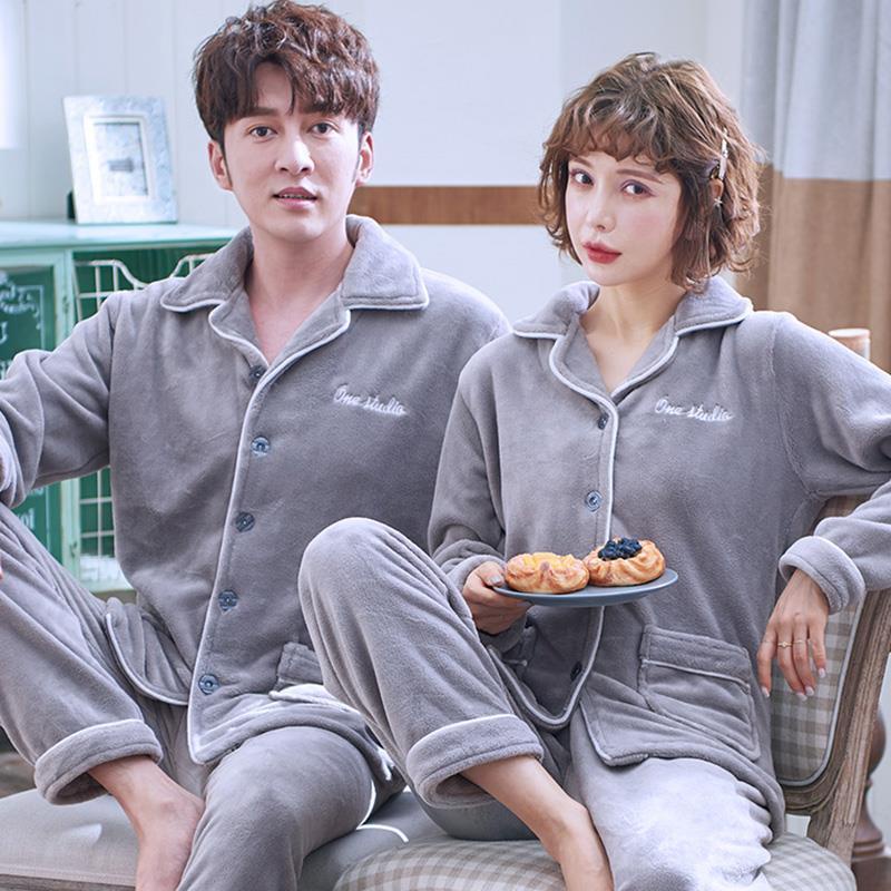 Bộ đồ ngủ cặp đôi mùa thu và đông nữ dài tay flannel nam dịch vụ tại nhà xuân