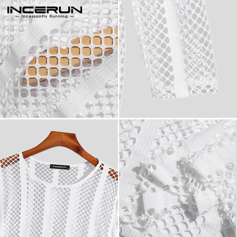 Áo lưới INCERUN tay dài thời trang xuyên thấu cho nam