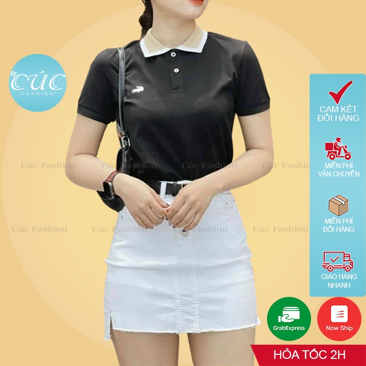 Áo phông polo nữ Cúc Fashion ngắn tay vải thun cotton thời trang công sở cổ đẹp đen trắng đi học cá sấu 2 màu AP126