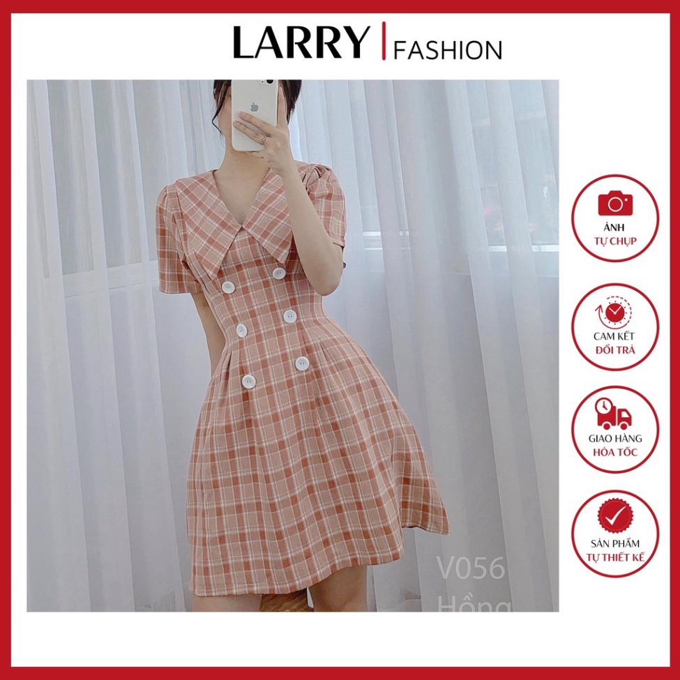Đầm Nữ Kẻ Caro Ngắn Đơn Giản Nhiều Màu- Đầm Công Sở Sang Trọng Vintage Phong Cách Hàn Quốc Hè 2021 Larry Clothing V056