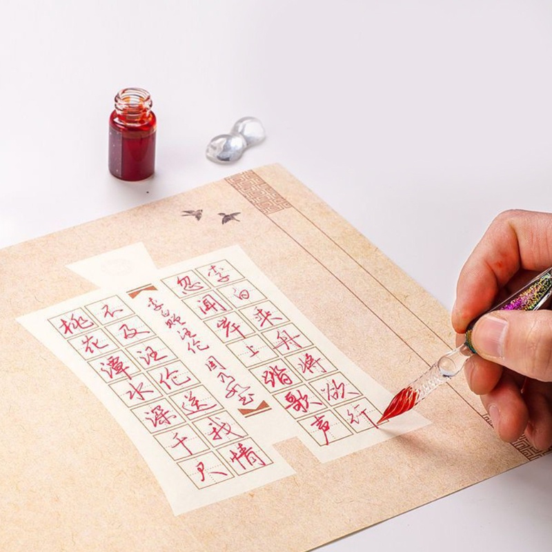 Bút Chấm Mực Thủy Tinh Kèm 12 Mực Màu Dành Cho Người Mới Bắt Đầu