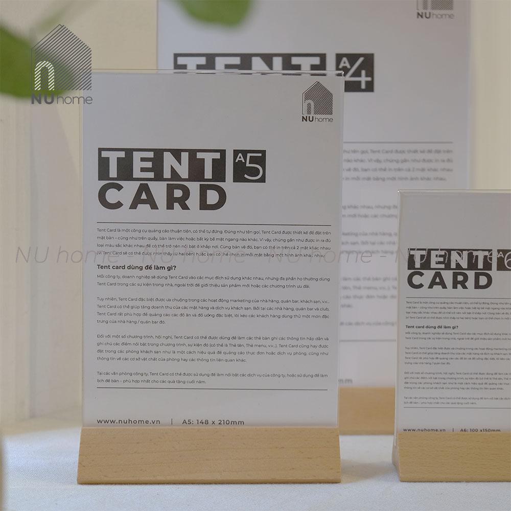 Menu mica đế gỗ - Tent card mẫu 2 | nuhome.vn | standee để bàn được thiết kế đơn giản mộc mạc và đẹp mắt