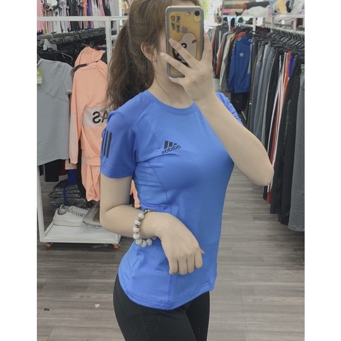 Áo tập gym yoga nữ phối 3 sọc tay, chất thun lạnh mịn mát AC45