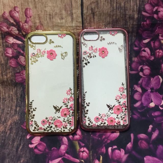 Ốp iPhone 5/5S/5C dẻo viền si đính đá 3 hàng hoa văn 4D cực đẹp