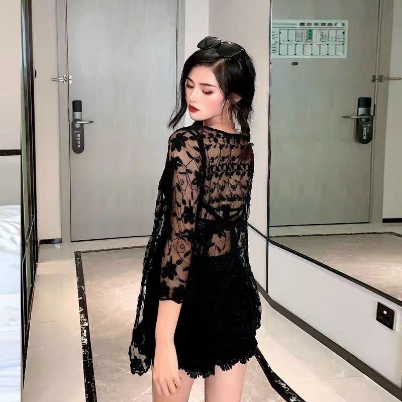 09-Sét đi biển 3 món ( áo khoác, áo bra, quần sóc ren)- có bán rời