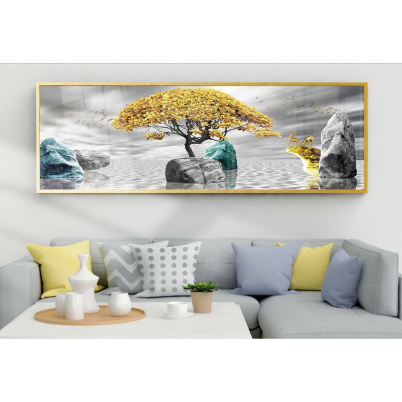 tranh canvas cây vàng phong thủy 40x120