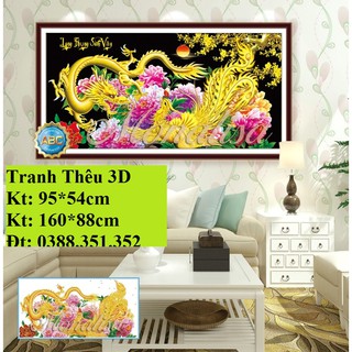 Tranh thêu chữ thập long phụng sum vầy 3D