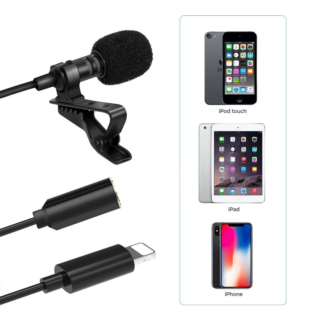 External Clip-on Lapel Lavalier Lightning with 3.5mm Audio Jack Microphone for iPhone 11 Pro XS XR Max SE2 /7/8 Plus iPad