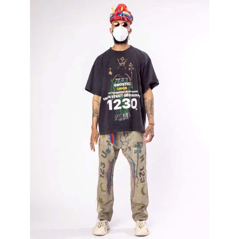 RRR123 x UNION Joint FOG Anniversary Limited Religious Queen Vintage Washed Dirty Loose Short Sleeves