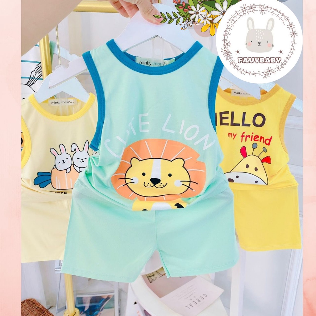 Đồ Bộ MINKY MOM Bé Trai Bé Gái Ba Lỗ Mùa Hè Quần Cộc Áo Viền Hình Động Vật Dễ Thương Trẻ Em 0 1 2 3 4 5 Tuổi - Favybaby
