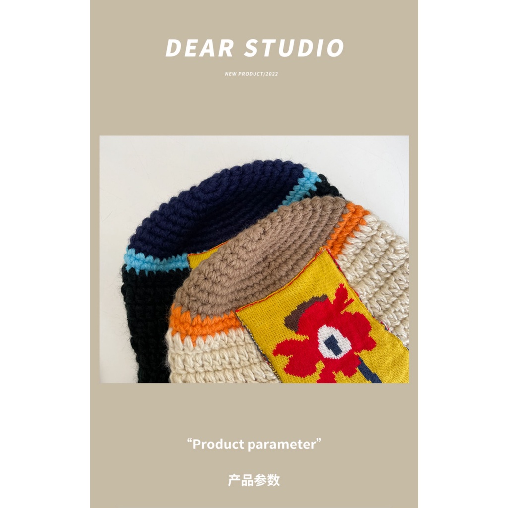 Mũ Bucket Len Đính Hoa Giữ Ấm Dễ Phối Đồ Thời Trang Thu Đông Nhật Hàn Cho Nữ