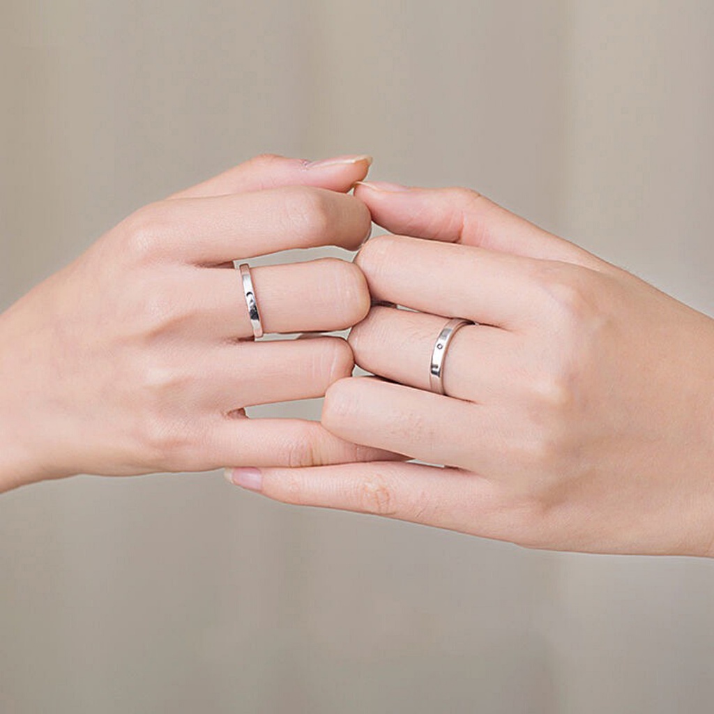 Nhẫn Đôi Bạc Dreamsilver, Nhẫn Cặp Hoạ Tiết Trăng & Mặt Trời Chỉnh Được Cỡ ND001