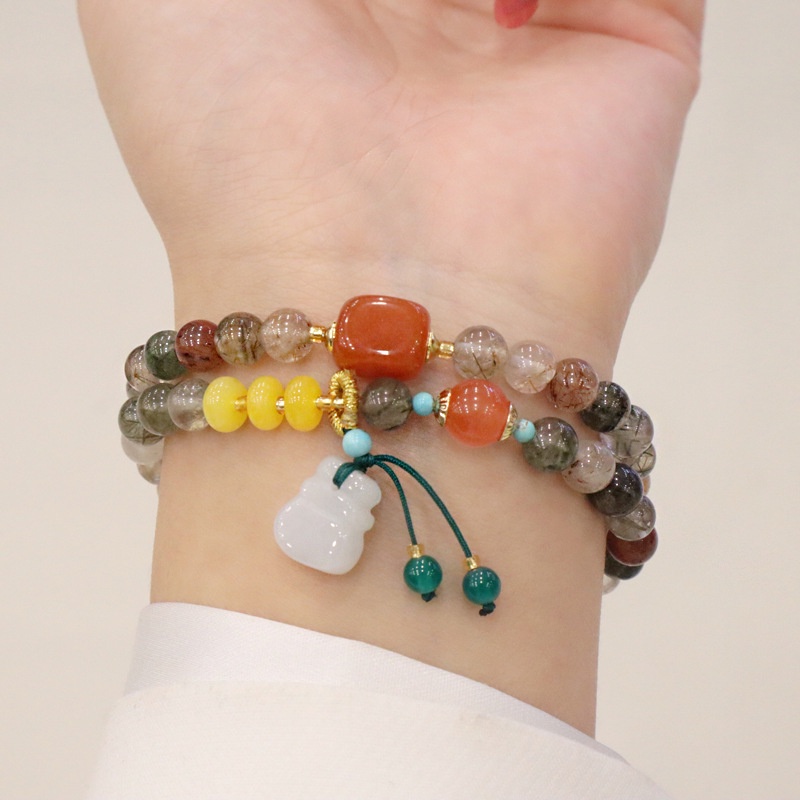 [Hàng Mới] Vòng Đeo Tay Hạt Pha Lê Xanh Lá Nhiều Màu Có Túi Đựng Tiền Xu