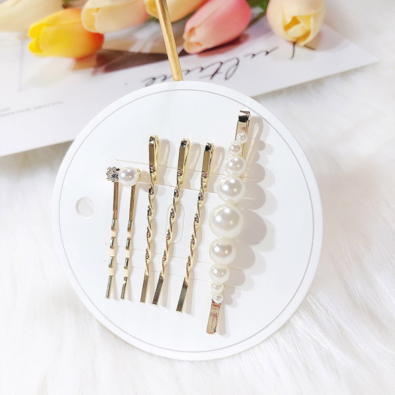 Kẹp tóc đính hạt giả ngọc trai phong cách Hàn Quốc