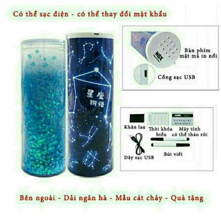 (Sẵn Hàng Xanh cát lún và đèn trời)Hộp đựng bút có khóa mật khẩu dễ thương cho nam/nữ Hộp bút đa năng có mật khẩu NBX