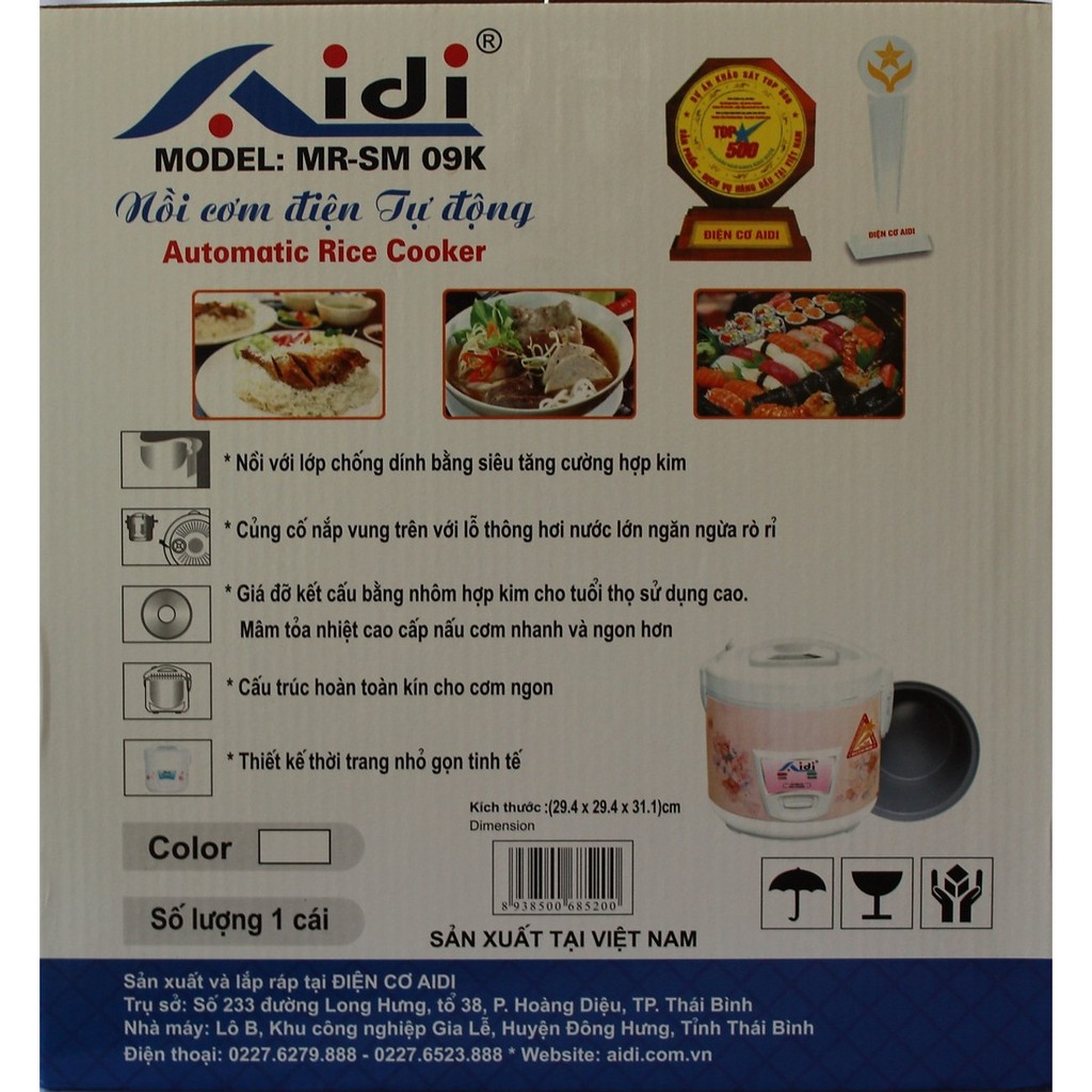 [GIÁ SỐC] Nồi Cơm Điện 1,8L Aidi MR-SM 09K - Nắp Gài Chính Hãng