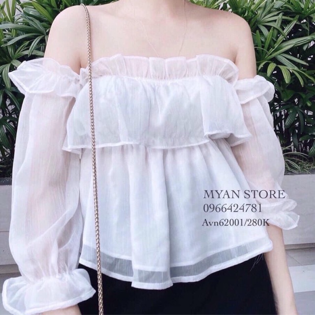 Áo bèo trễ vai lụa tơ dài tay nhiều màu sắc
