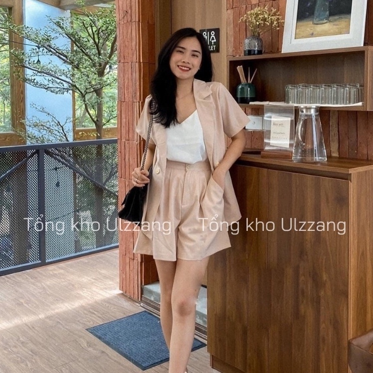 Set Áo Blazer Cộc Tay Kèm Quần Short Chất Voan