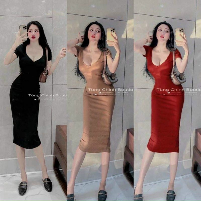 Đầm Thun Tay Ngắn Cổ U Dáng Dài Maxi Ôm Body Sexy