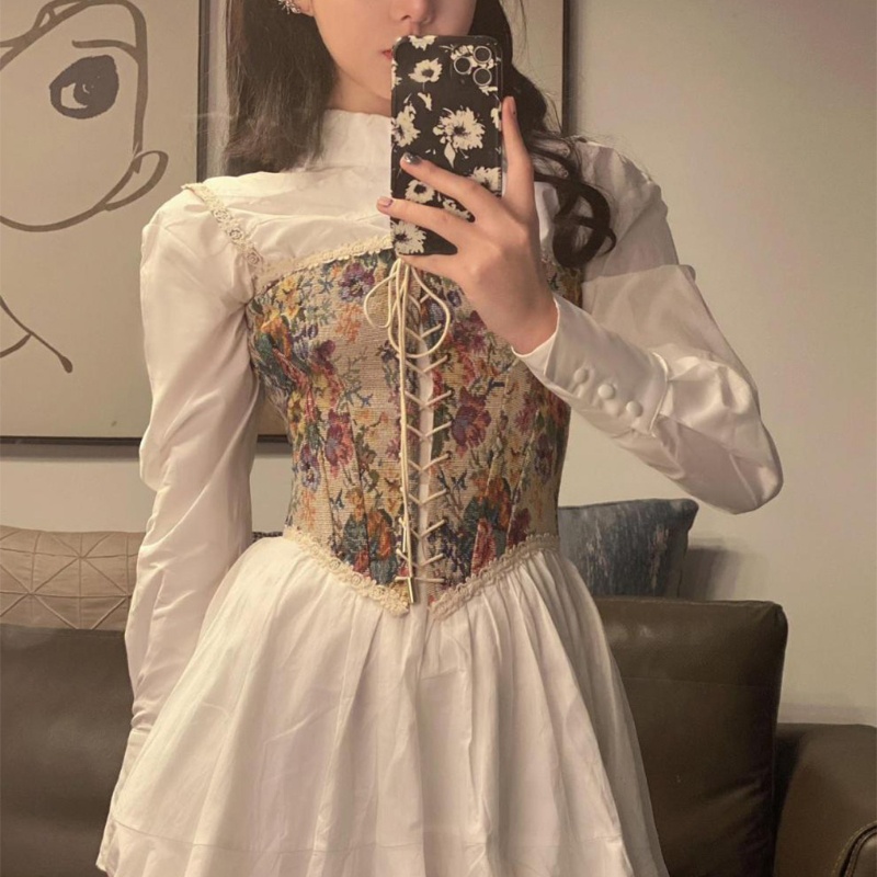 Đầm Cổ Đứng Thắt Dây Eo Phong Cách Retro Dành Cho Nữ