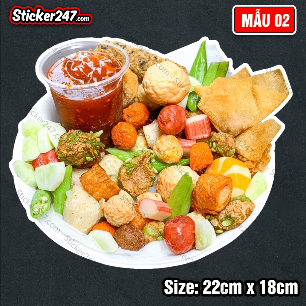 Decal khổ lớn hình cá viên chiên, bánh tráng trộn 🌈𝑭𝒓𝒆𝒆𝒔𝒉𝒊𝒑 Sticker trang trí, Decal dán tủ kính, dán tường, dán quầy...