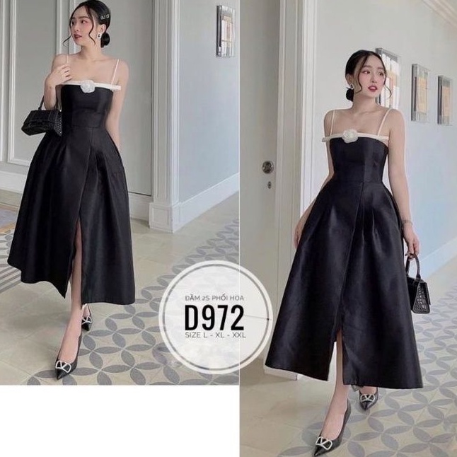 Đầm big size đầm hai dây phối hoa siêu đẹp sang từ 60kg-90kg