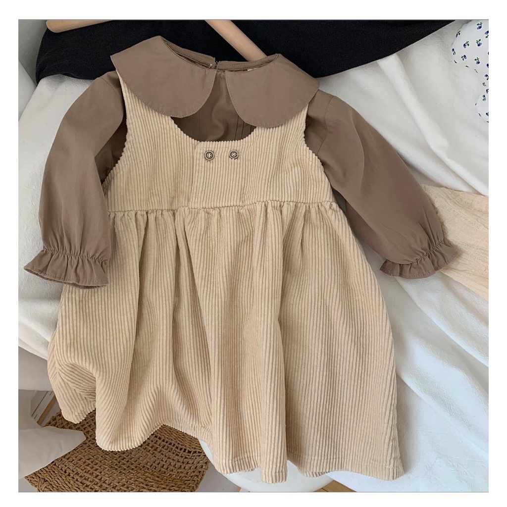 Bộ Áo Tank Top Phối Chân Váy Vải Nhung Kiểu Hàn Quốc Thời Trang Mùa Thu Cho Bé Gái
