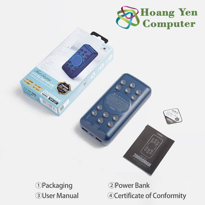 Sạc Dự Phòng Không Dây Remax RPP-207 20000mAh (Sạc Nhanh QC3.0 18W, 22.5W, PD 18W, VOOC 2.0) - BH 1 Năm