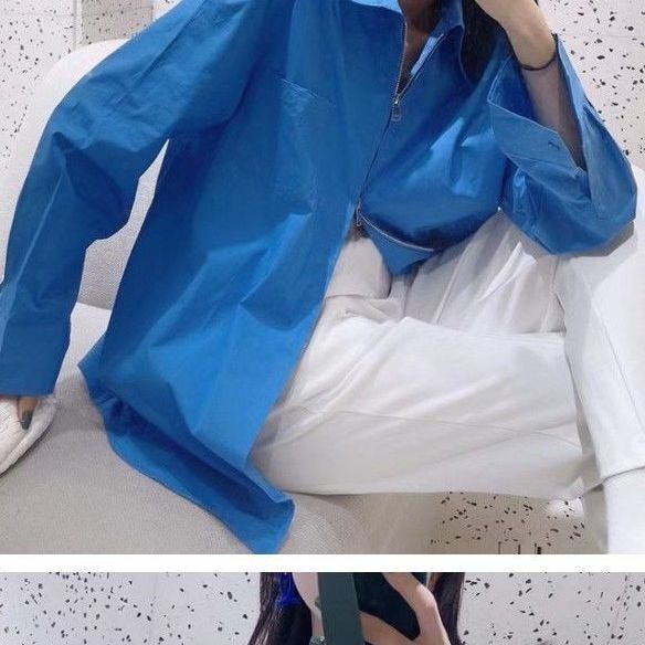 Áo Sơ Mi Dáng Rộng Dài Tay Phối Khóa Kéo Phong Cách Hàn Quốc Thời Trang Dành Cho Nữ 2022