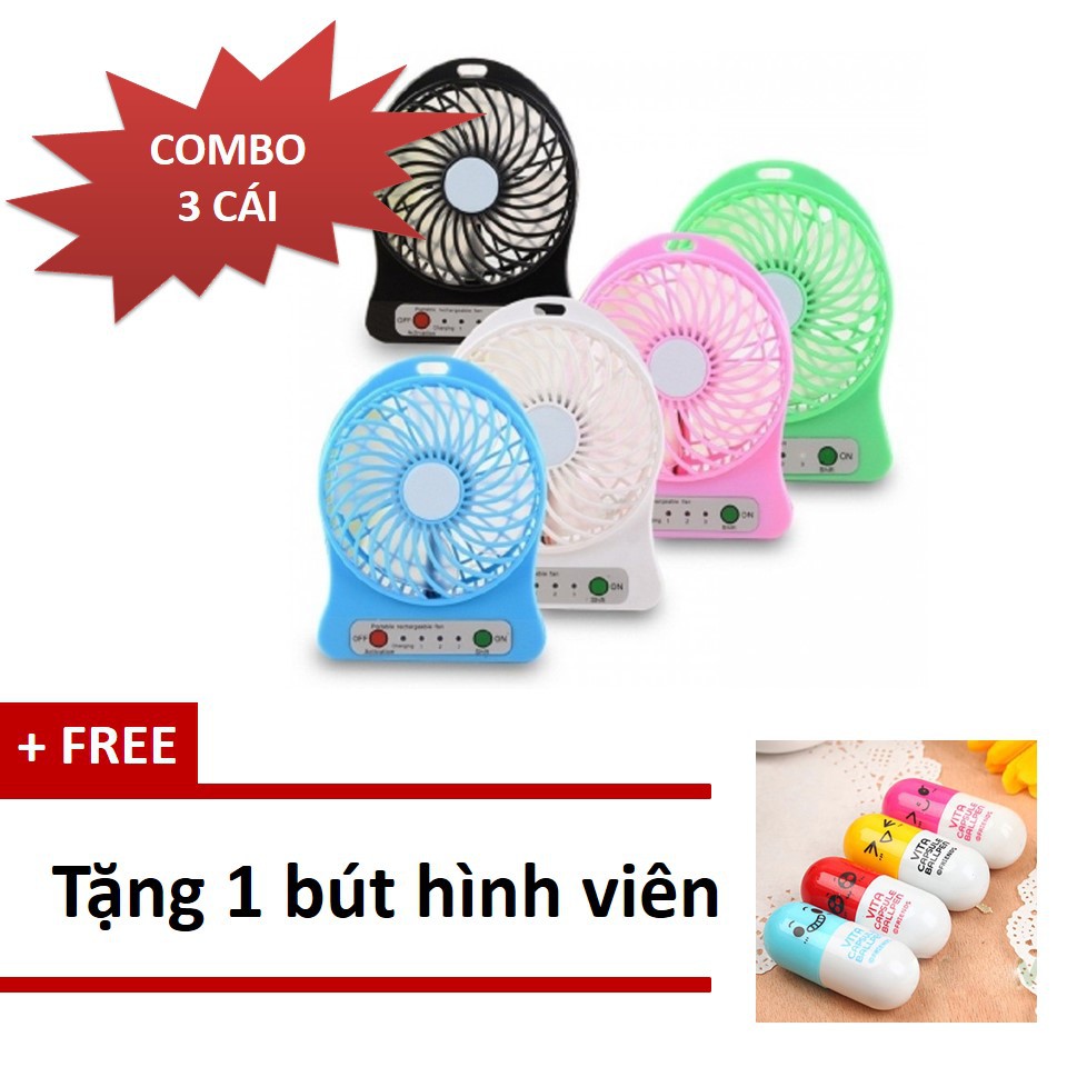 [Freeship] COMBO 3 QUẠT MINI TẶNG BÚT HÌNH VIÊN THUỐC