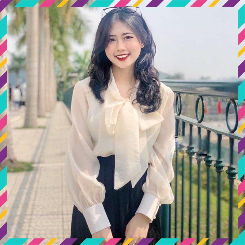 Áo sơ mi tay bồng cổ nơ khuy ngọc 2 lớp mặc đi chơi, đi làm cực xinh_350 MSP11639 | BigBuy360 - bigbuy360.vn