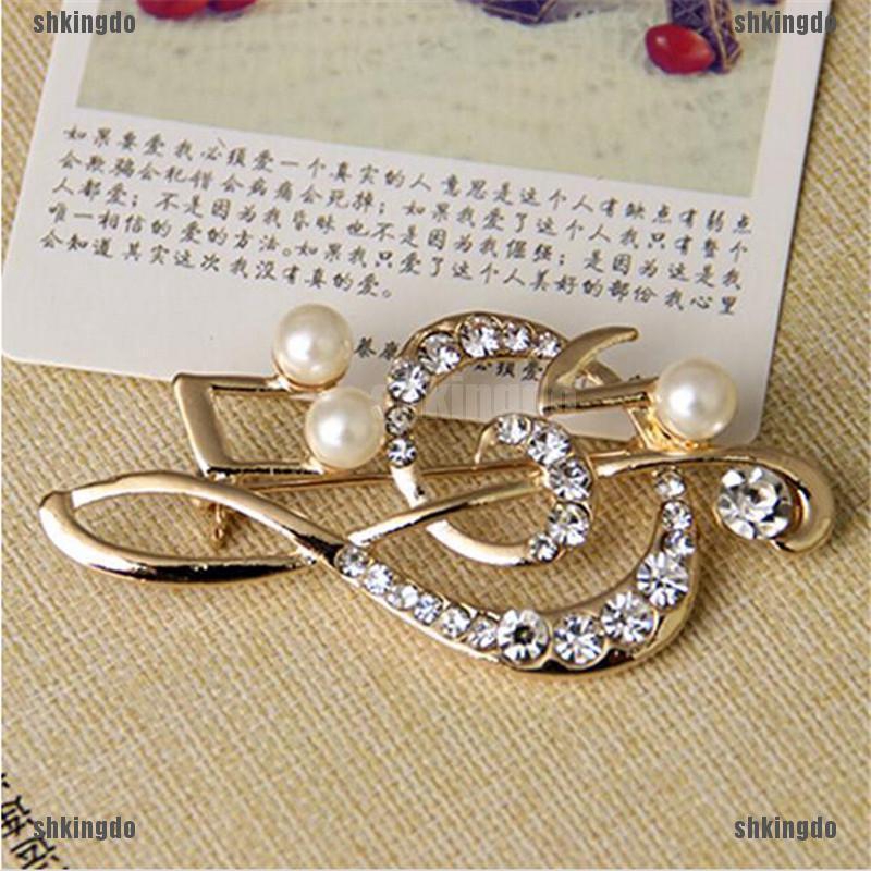 Cài áo hình nốt nhạc đính đá và ngọc trai thanh lịch