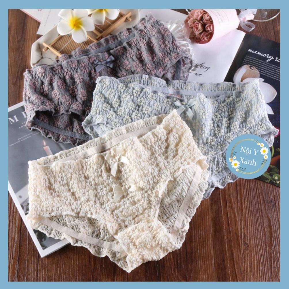 Quần Lót Nữ 4D Ren Nhúm Ngàn Hoa Nơ Xinh Xắn, Kháng Khuẩn Cao Cấp QL18 nội y xanh chất cực đẹp, sang chảnh, đồ lót