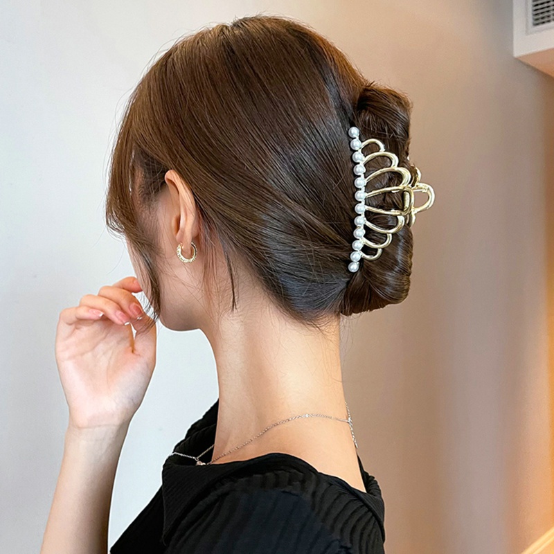 Kẹp Tóc Kim Loại Hình Vương Miện Đính Ngọc Trai Nhân Tạo Thời Trang