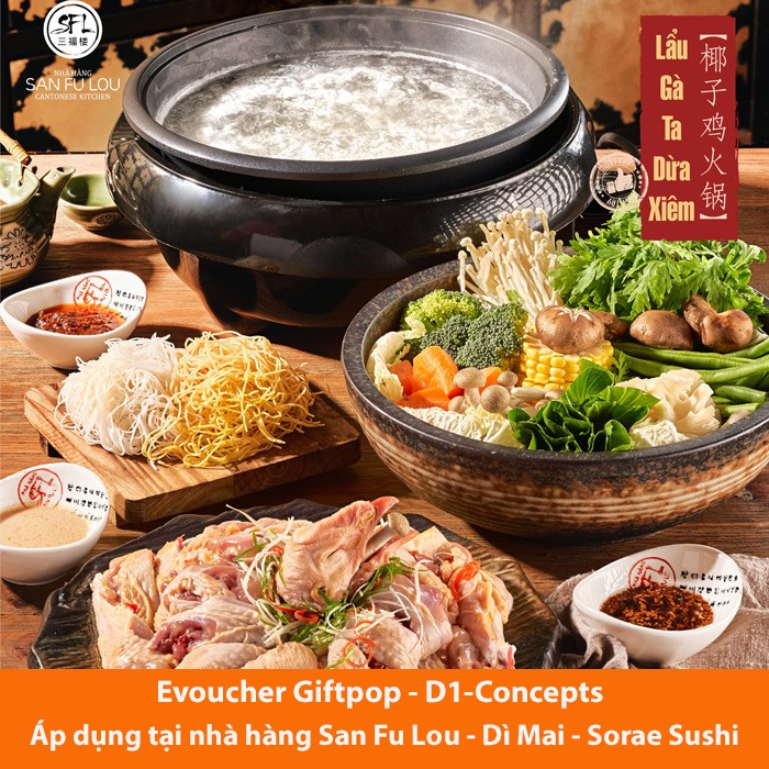 HN, HCM [Evoucher] Phiếu quà tặng sử dụng tại chuỗi nhà hàng D1-Concepts (San Fu Lou, Dì Mai, Sorae) trị giá 500.000 VND