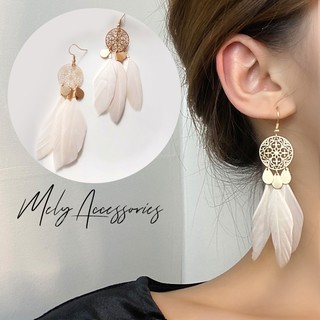 Bông tai Dream Catcher lông vũ hồng mạ vàng - Mely D88