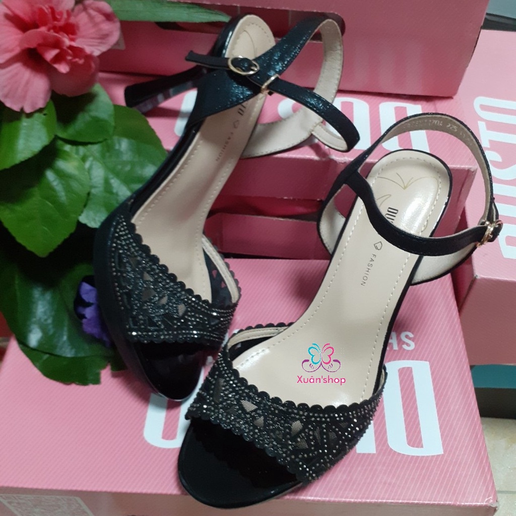 Sandal cao gót Dusto quai đính hạt đá sang trọng, gót 9.5cm