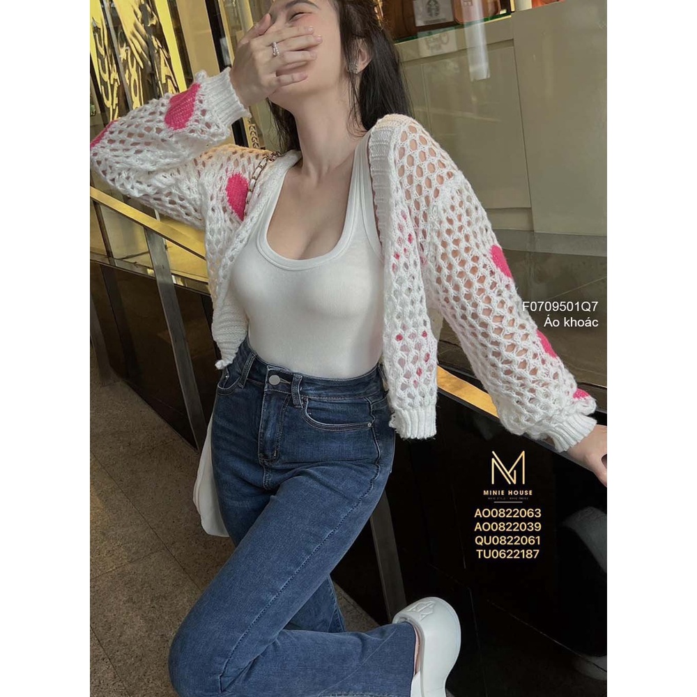 Áo khoác len lưới lỗ phối hình trái tim tay dài hàng QC!
